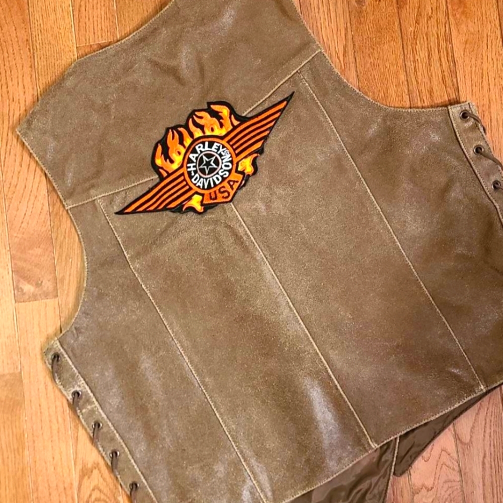 RARE VTG Biker Harley Davidson Men's Brown Leather Vest Jacket Unisex XXL Large